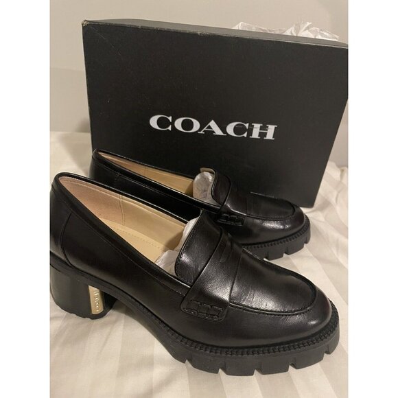 Coach Cora Loafer Pump Black Leather Chunky Heel Round Toe Slip On Size 7 / 37.5 - Picture 4 of 5